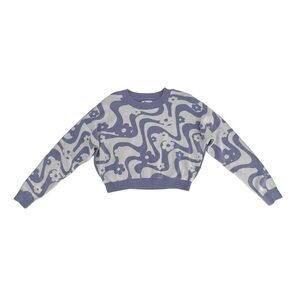 Hollister Purple White Floral Long Sleeve Crop Sweater Size Large Women’s
